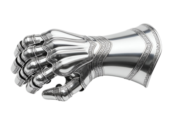 Intricate silver robotic hand sculpture with ornate details on a black background