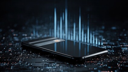 Smartphone on circuit board with data visualization