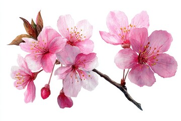 Hand-Painted Watercolor Sakura Blossoms: A Collection of Delicate Pink Flowers in Nature