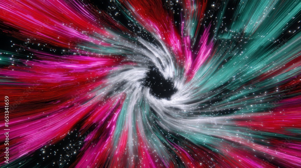 Aufkleber abstract hyperspace vortex in bright pink and teal colors with dynamic shimmering particles