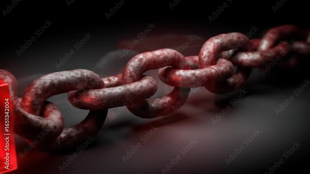 Poster data security: a red cube with a document icon locked within a rusty chain, symbolizing secure data 