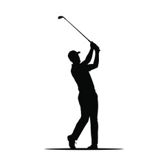 Golfer swinging club silhouette sport