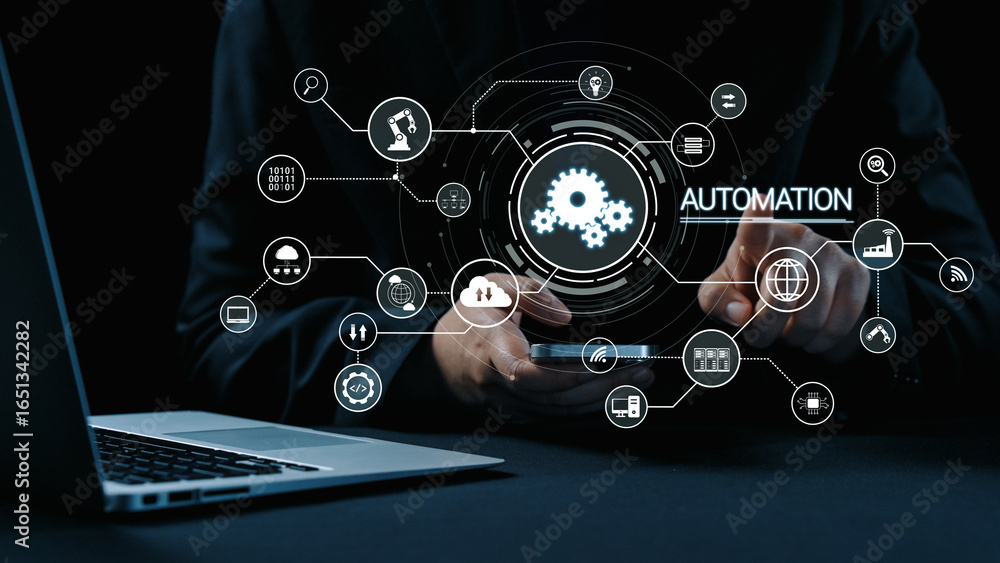 Poster modern automation drives workflow efficiency by connecting systems, people, and data. with intellige