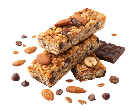 Healthy nutty snack bars with chocolate for a delicious energy boost and nutritious taste treat