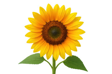 Naklejka premium Sunflower blooming with transparent background showing stem and leaves