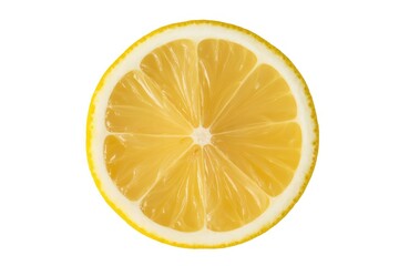A bright yellow lemon slice showcases its juicy segments and zesty peel
