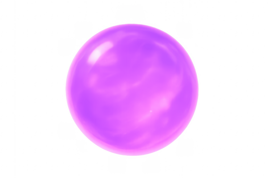 Purple sphere floating on transparent background with light reflections