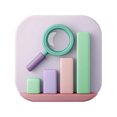 Analyzing growth with magnifying glass and bar chart icon for business and finance concept