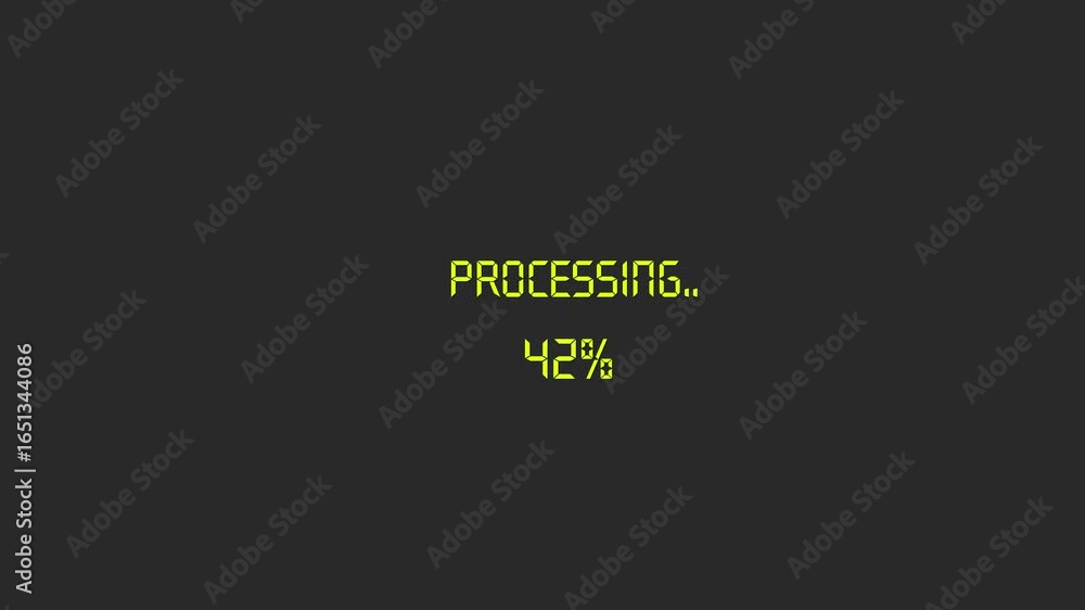 Aufkleber digital screen displays the word processing with a progress bar showing eight percent complete