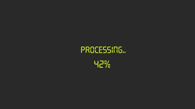 Digital screen displays the word processing with a progress bar showing eight percent complete