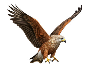 Obraz premium Majestic bird of prey soaring with outstretched wings in flight against a black background