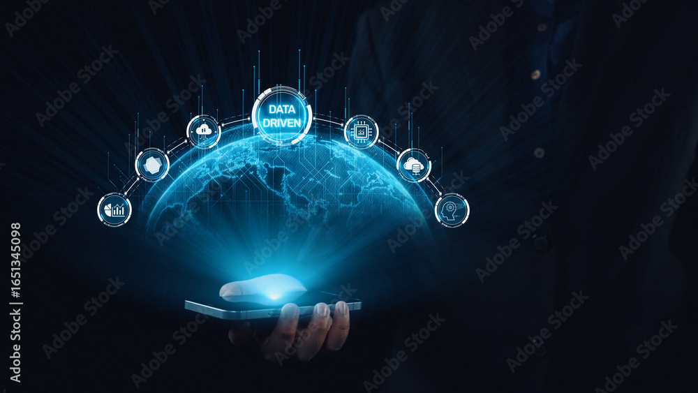 Poster data-driven decision-making empowers business through analytics, datum collection, and ai systems. d