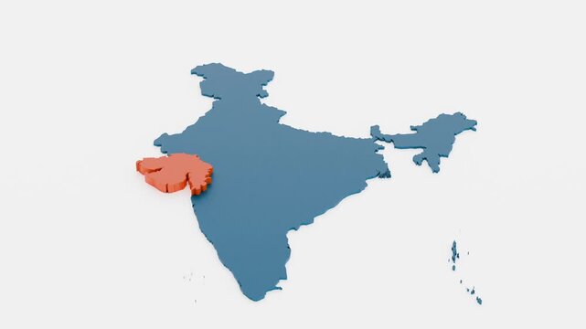 The location of Gujarat is shown on the map of India