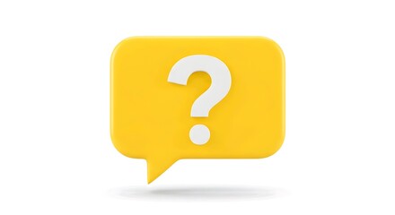 A yellow speech bubble with a white question mark is centered on a white background, conveying inquiry or curiosity, AI Generated.