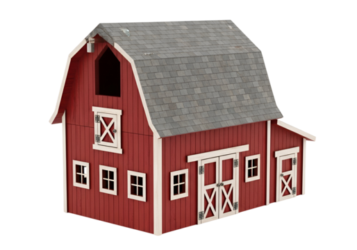 Miniature Red Barn Model with White Trim and Grey Shingled Roof Perfect for Garden Decor or Model