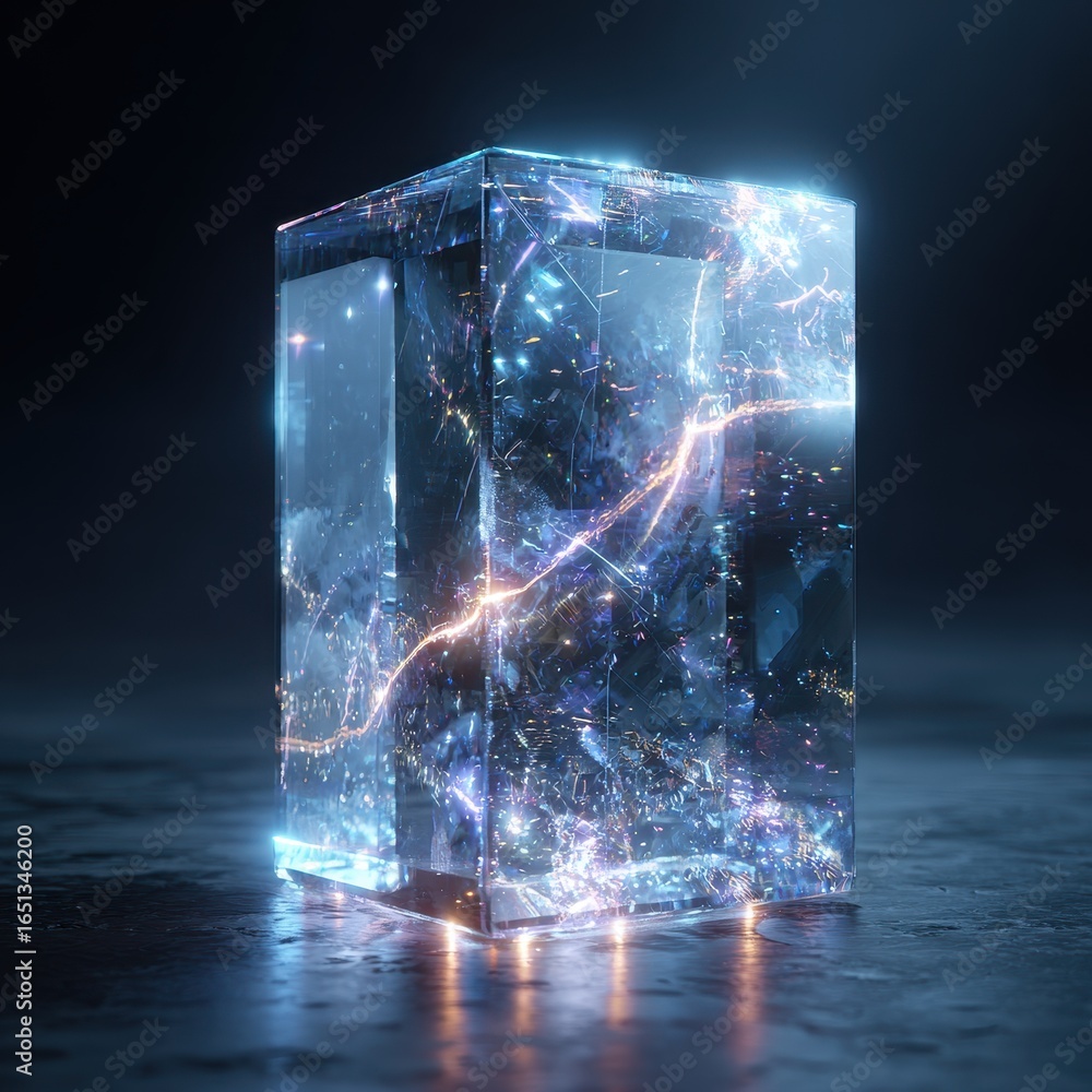 Poster cube containing cosmos in black space. abstract design element with light effect