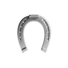 Shiny silver horseshoe with nail holes isolated on a black background symbolizing luck and equestrianism isolated on transparent background