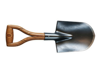 Minimalist Shovel with Wooden Handle and Metal Blade on Black Background