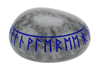 moon with runic inscription wrapped around its surface showcasing ancient symbols and celestial