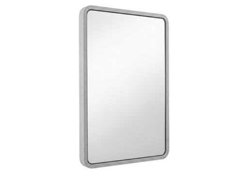 modern rectangular LED mirror with sleek silver frame isolated on black background perfect for