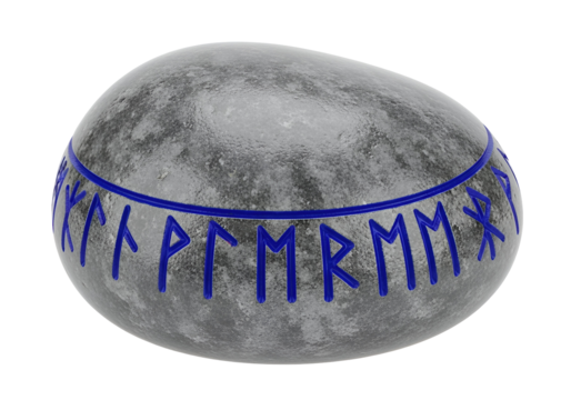 moon with runic inscription wrapped around its surface showcasing ancient symbols and celestial