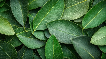 Naklejka premium Lush pile of green leaves shows texture, pattern and slight variations