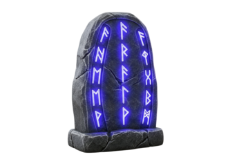 Mystical rune stone with glowing blue inscriptions on a dark background perfect for fantasy themes