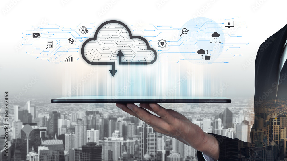 Aufkleber cloud computing enables digital growth with secure data storage, scalable infrastructure, and strate
