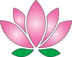 Colorful Lotus Flower Icon with Green Leaves