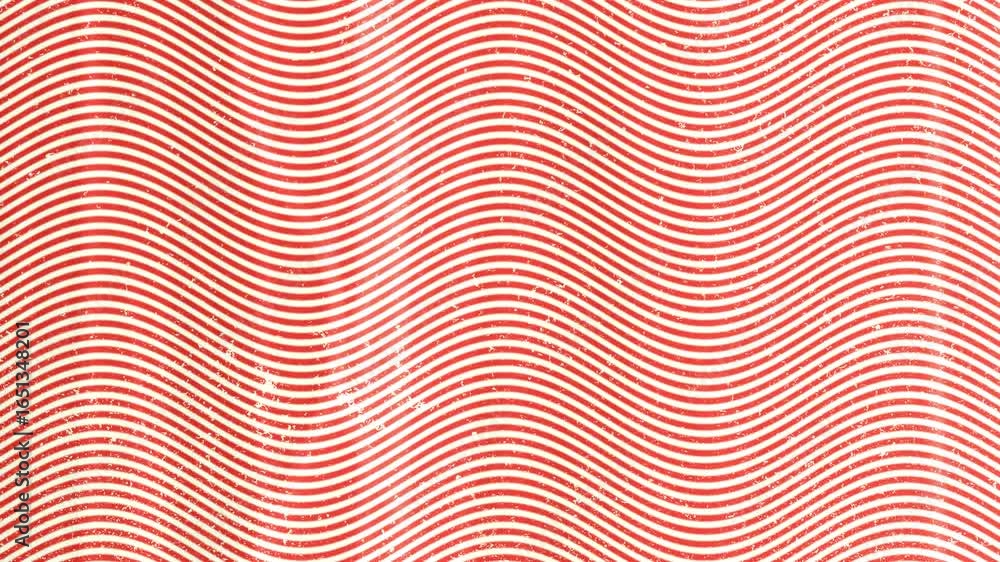 Poster dynamic rippling motion across a textured red and white wavy striped background
