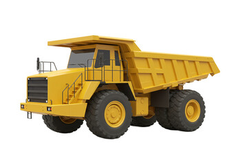 Heavy duty yellow articulated mining dump truck with large tires for construction and excavation isolated on transparent background