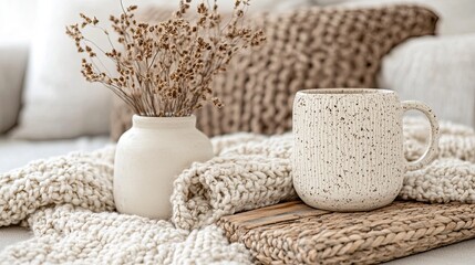 Fall Flatlay with Mug and Cozy Textures