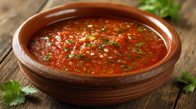 A delicious bowl of fresh salsa featuring vibrant tomatoes and herbs, perfect for enhancing any dish or snack.