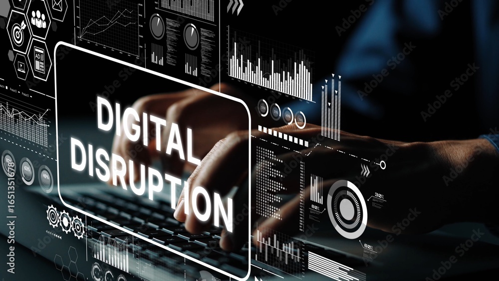 Poster modern technology concept illustrating digital disruption in business and innovation. asymptotic sma