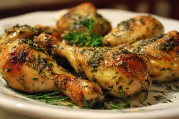 Succulent Roasted Lemon and Herb Chicken Drumsticks and Thighs with Pesto Sauce