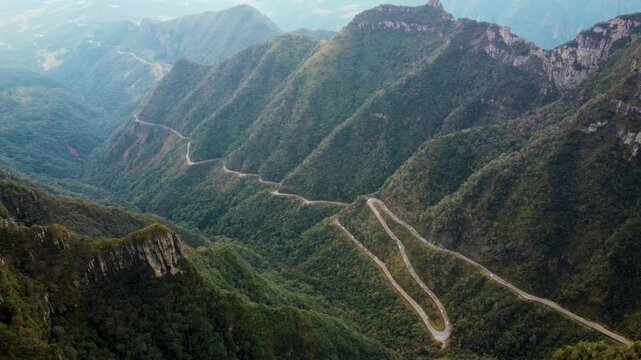 4K aerial footage of breathtaking mountain road Serra do Rio do Rastro, Brazil