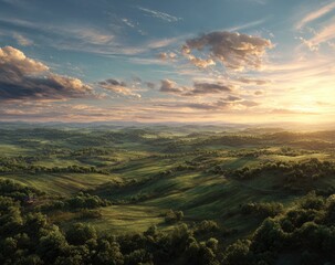 Obraz premium Expansive vista of rolling hills at sunset