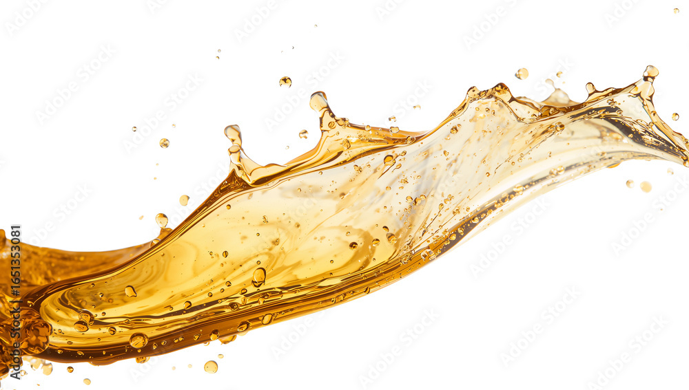 Poster golden liquid motion against isolated transparent background with dynamic splashes and captivating