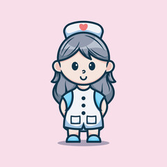 Cute nurse vector icon. Concept illustration of the profession. Flat cartoon style.