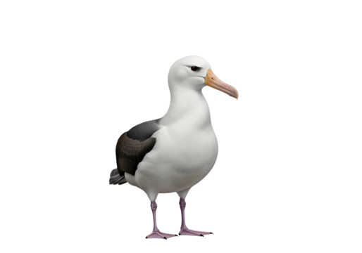 Realistic 3D rendering of a seagull bird standing on black background with detailed feathers and