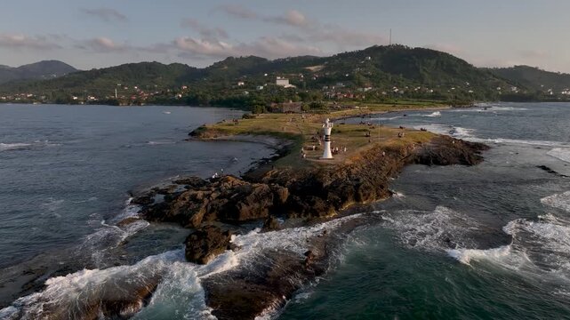 Aerial drone panorama landscape of Yason Burnu (aka Cape Yason) and its lighthouse. Located at Persembe, Ordu, Black Sea region of Turkey 