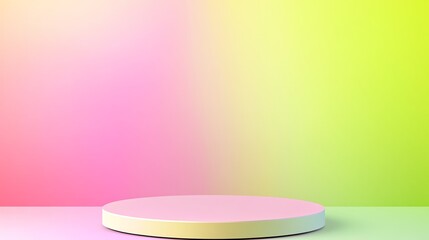 A circular platform on a colorful gradient backdrop.