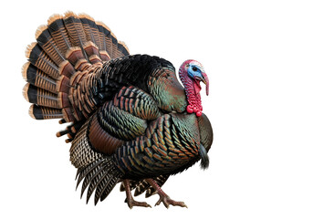 Realistic detailed image of a majestic wild turkey with vibrant feathers on a black background