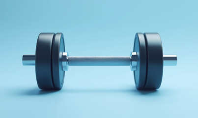 Fototapeta premium A sleek, modern dumbbell rests on a light blue background, emphasizing fitness and strength training.