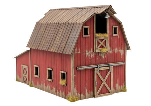 Rustic Red Barn Model with Weathered Wood and Classic Design for Farm or Countryside Decor