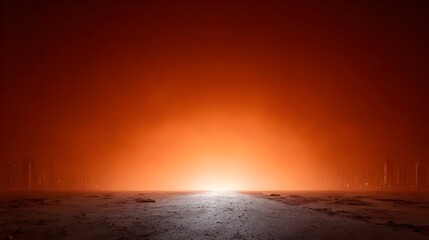 Obraz premium Surreal landscape with glowing orange horizon and fog