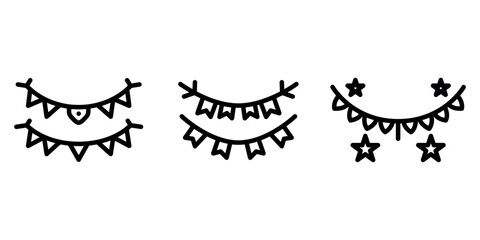 garland outline or line icon design bundle.