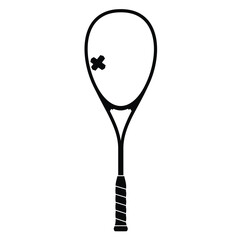 Black squash racket with cross mark sport equipment