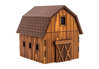Small wooden barn model with rustic design and detailed roofing perfect for farm or rural decor