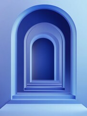 Fototapeta premium Elegant blue architectural arches in soft lighting.